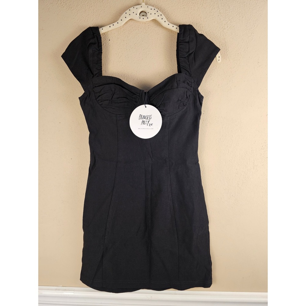 NWT Princess Polly Womens Black Bartlett Short Sleeve Mini Dress 4‎